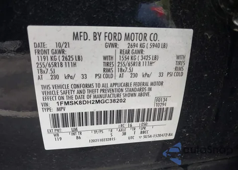 2021 Ford Explorer Xlt z USA, uszkodzony, nr VIN 1FMSK8DH2MGC38202